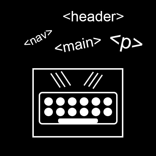 a draw of a keyboard with codes from HTML flying at the top.