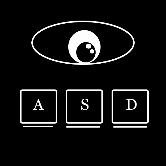 a draw of an eye staring at keys from a keyboard.